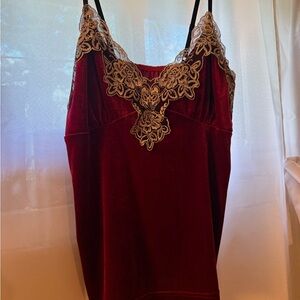 Elegant Red Velvet Camisole with Lace Trim